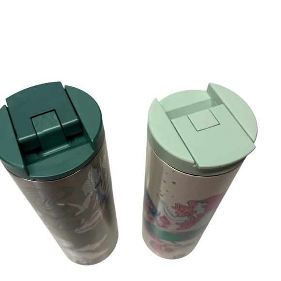 Starbucks Lot of 2 Stainless Steel Travel Tumbler 16 Oz Siren Mermaid Coffee - Picture 3 of 11